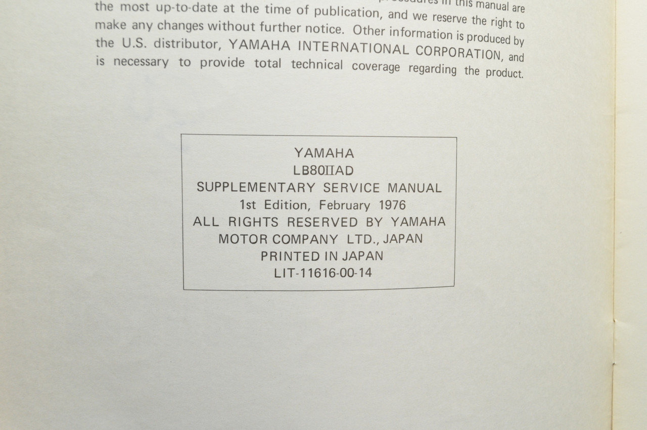 Vintage 1977 Yamaha LB80 IIAD Shop Service SUPPLEMENT Manual 