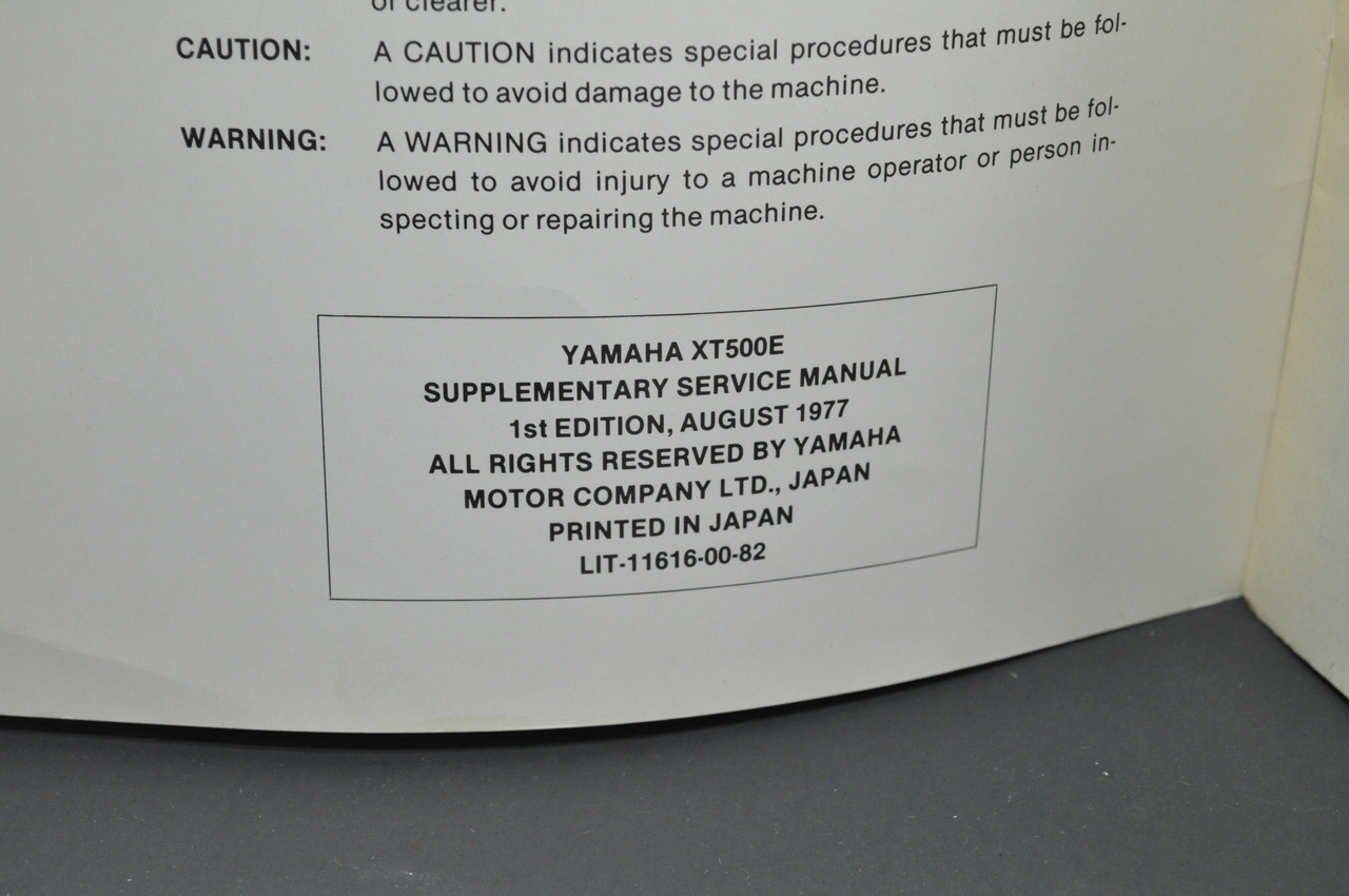 Vintage 1978 Yamaha XT500 E Shop Service SUPPLEMENT Manual 1st Ed.