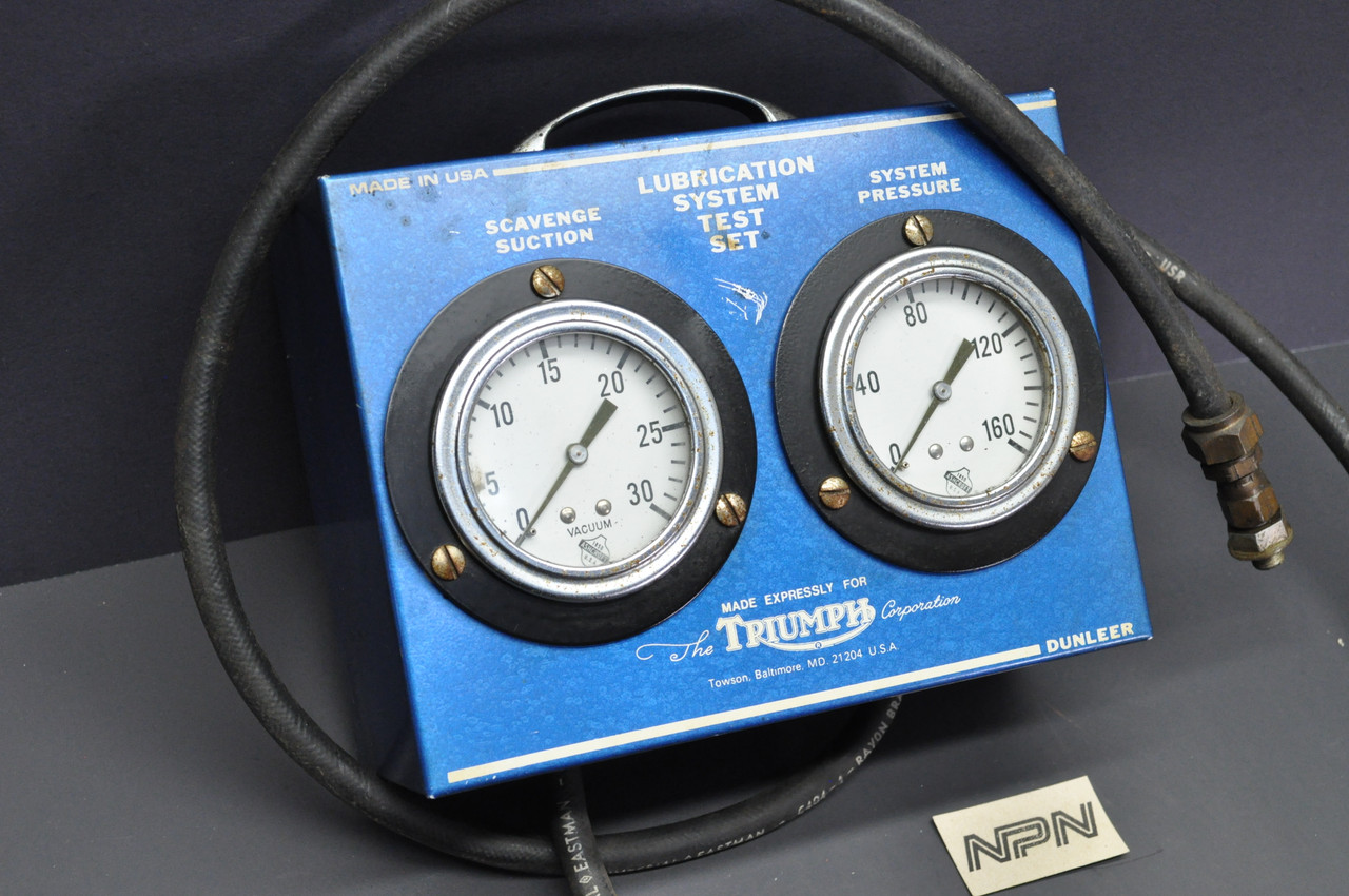 Vtg Triumph Lubrication System Test Set Motorcycle Tool Dunleer GT703 JT763 Gauge