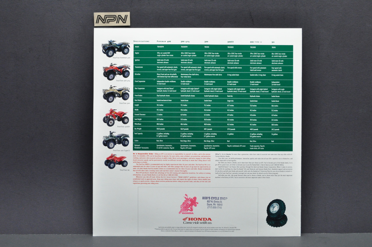 Vtg NOS 1996 Honda TRX90 TRX200 D TRX300 EX TRX300 FW TRX400 FW Brochure