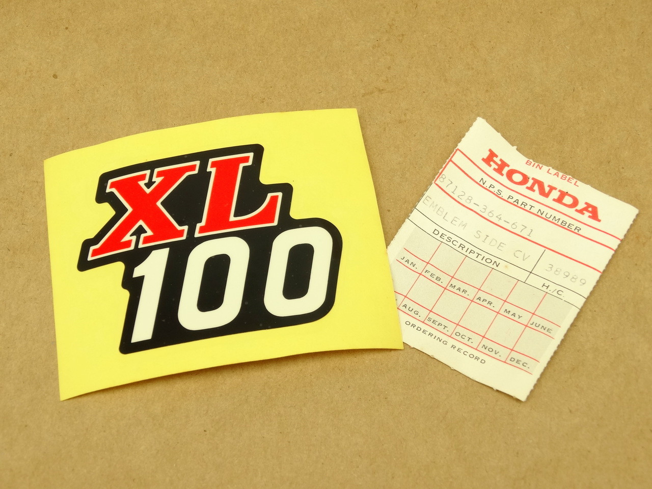 NOS Honda XL100 K1 Side Cover Emblem Decal 87128-364-671