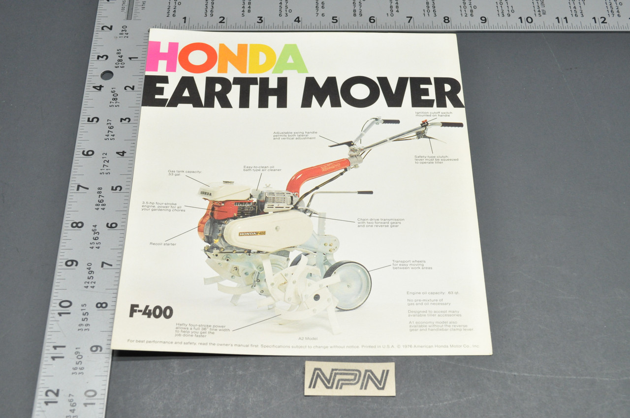 Vintage NOS 1976 Honda F 400 Cultivator Tiller Brochure Spec Sheet
