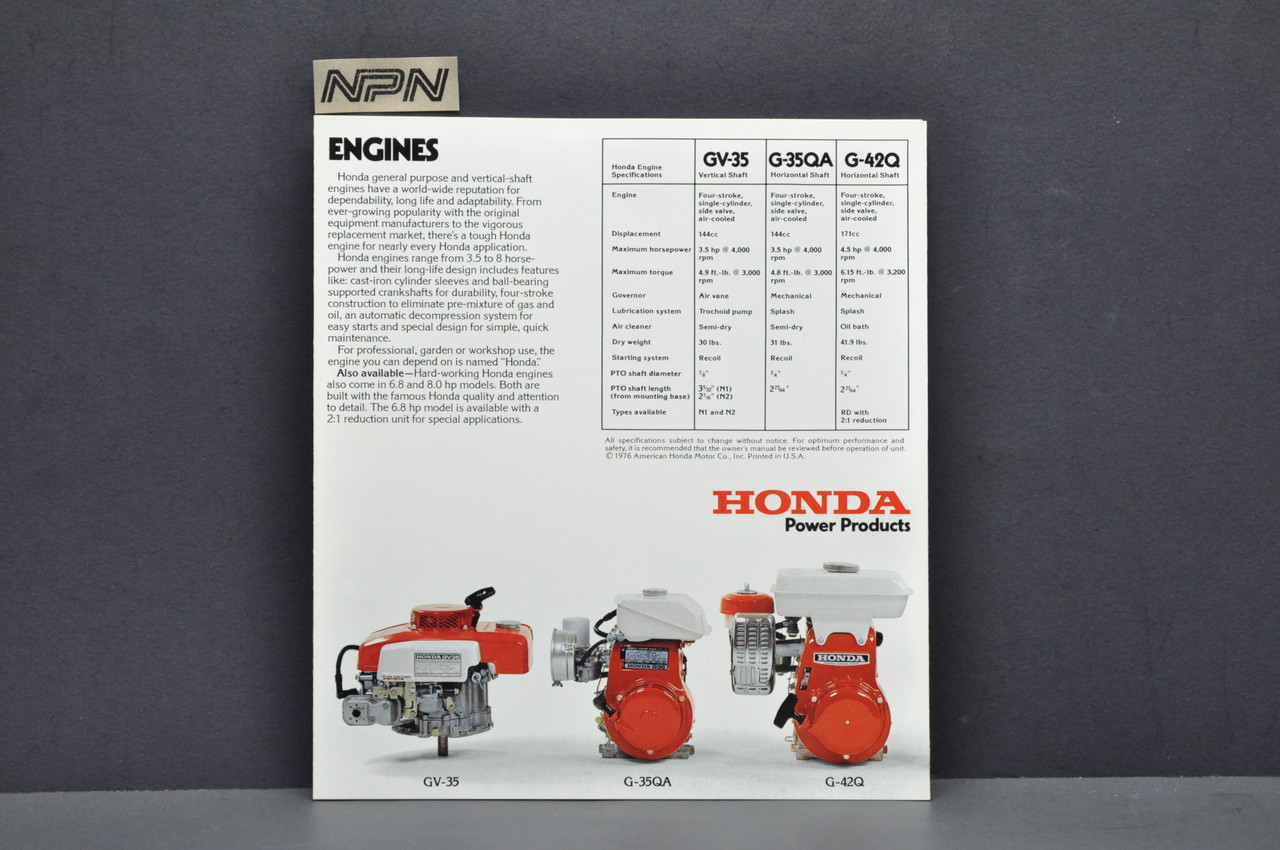 Vintage NOS 1976 Honda EM400 Generator F400 Tiller B75 Outboard G35 Brochure 