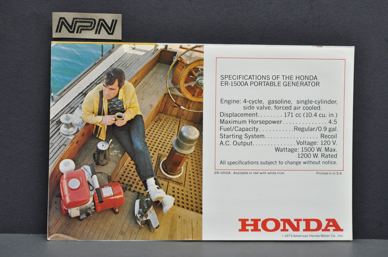 Vintage NOS 1973 Honda ER1500 A Portable Generator Brochure 