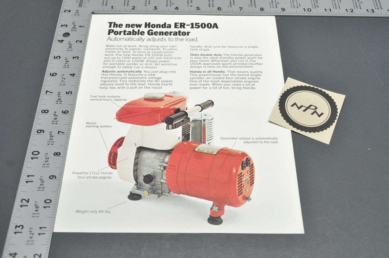 Vintage NOS 1973 Honda ER1500 A Portable Generator Brochure 