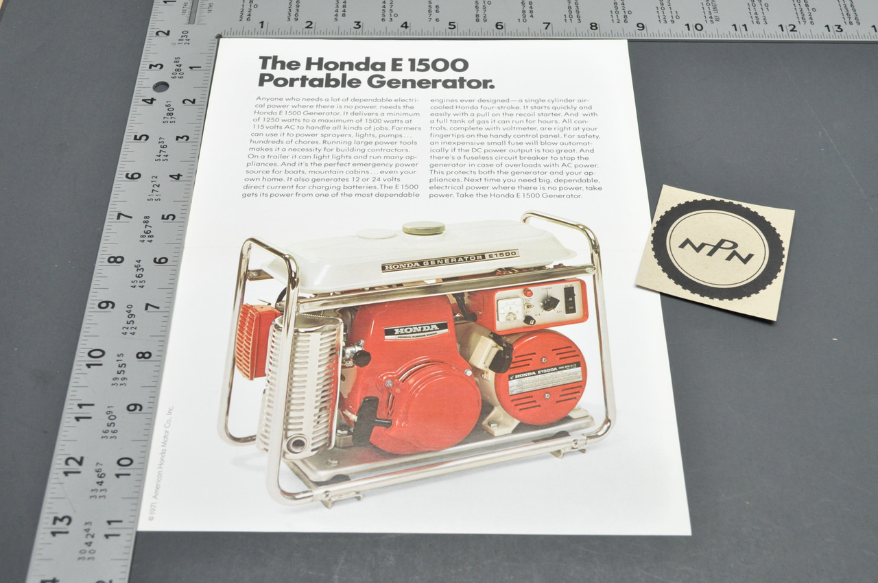 Vintage NOS 1971 Honda E1500 Portable Generator Brochure 