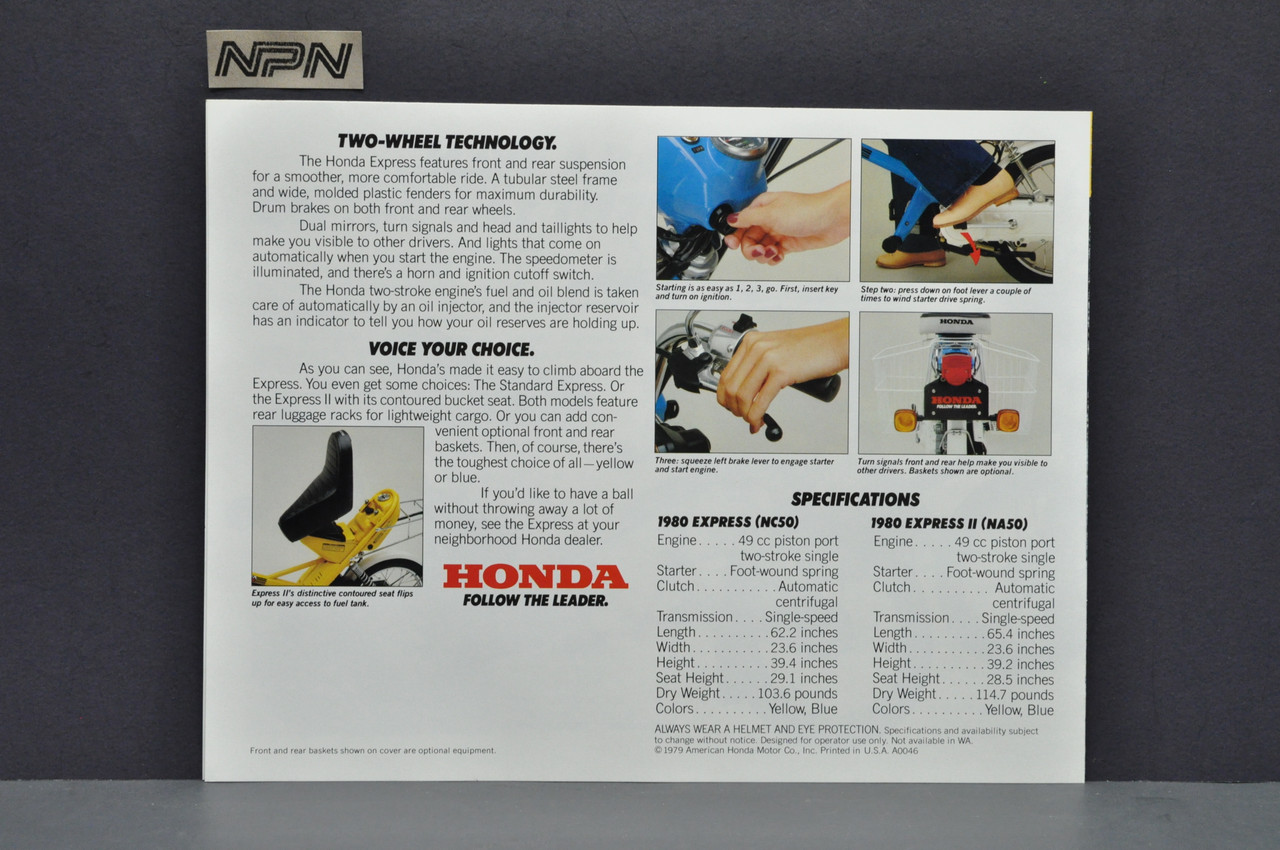 Vintage NOS 1980 Honda NC50 Express NA50 Express II Moped Brochure