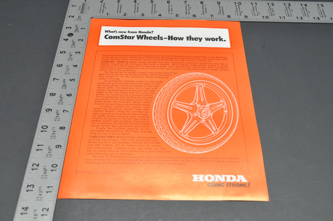 Vtg NOS 1978 Honda CBX CX500 ComStar Wheels Motorcycle Dealer Advertisement 