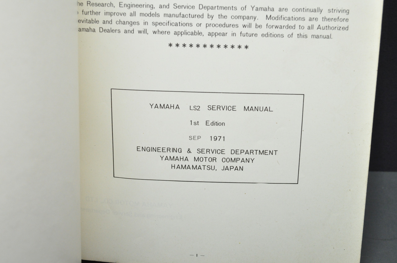 Vintage 1972 Yamaha LS2 Motorcycle Shop Service Manual