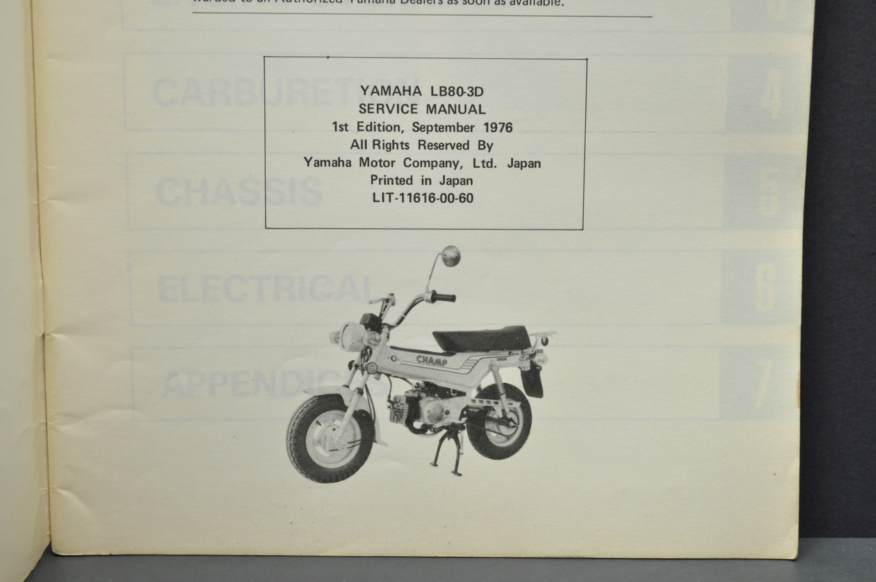 Vintage 1977 Yamaha LB80 3D Champ Scooter Shop Service Manual