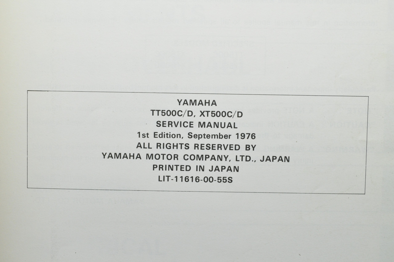 Vintage 1976 Yamaha TT500 C XT500 C 1977 TT500 D XT500 D Shop Service Manual