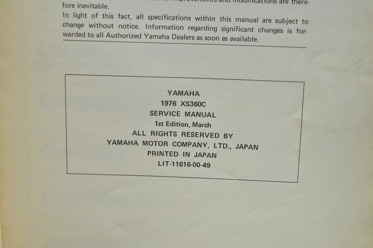 Vintage 1976 Yamaha XS360 C Motorcycle Shop Service Manual