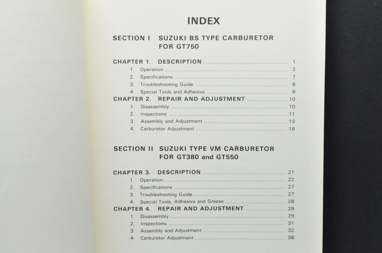 Vintage 1974 Suzuki GT380 GT550 GT750 Carburetor Shop Service Manual