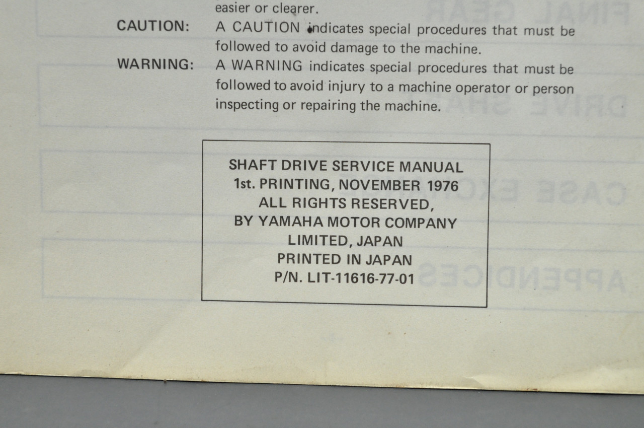 Vintage 1976 Yamaha XS750 Shaft Drive Motorcycle Service Manual 1J7-28197-19