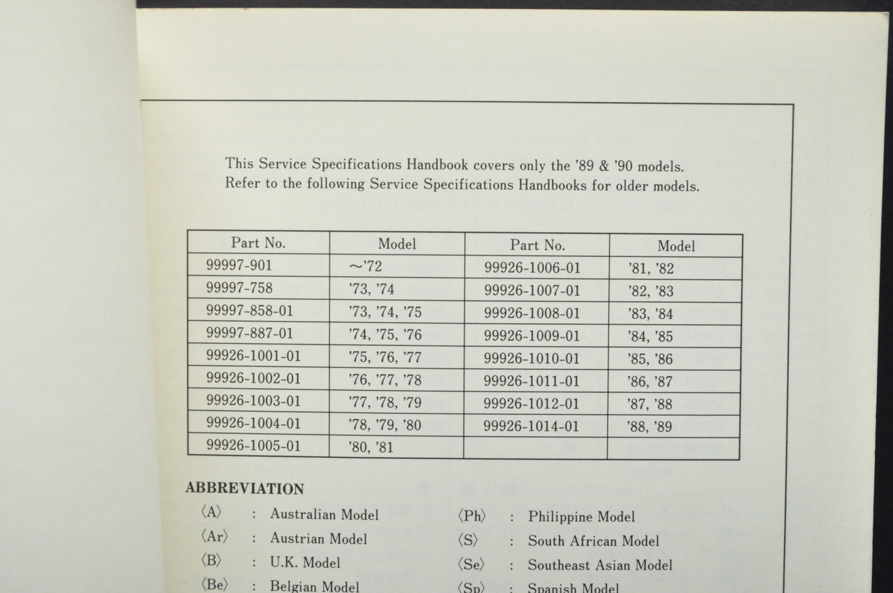 Vintage 1989-90 Kawasaki Motorcycle Shop Service Spec Manual 99926-1016-01