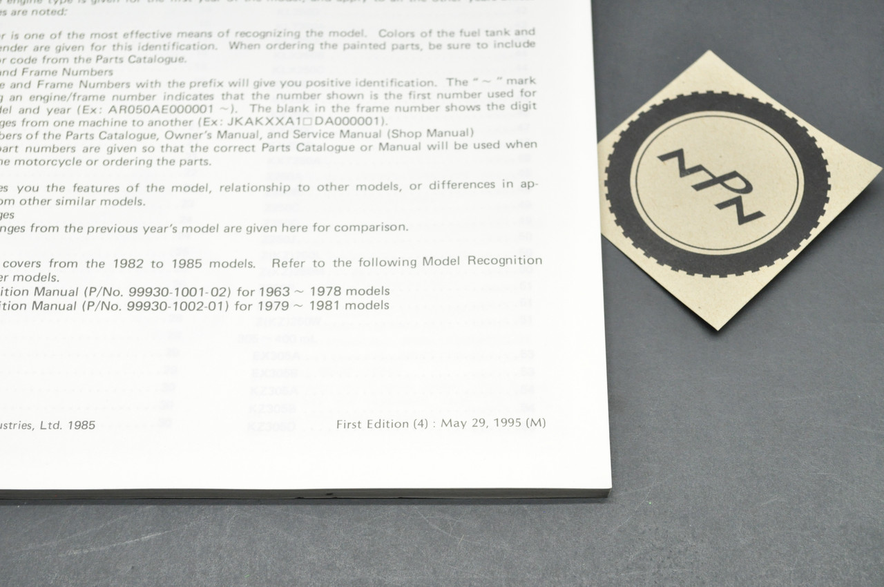 Vtg 1982-85 Kawasaki Motorcycle Shop Model Recognition Manual