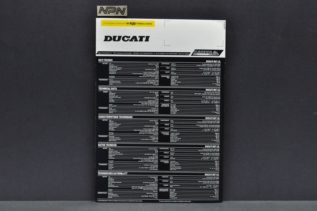 Vintage NOS 1991 Ducati 907 ie Motorcycle Sales Brochure Cagiva