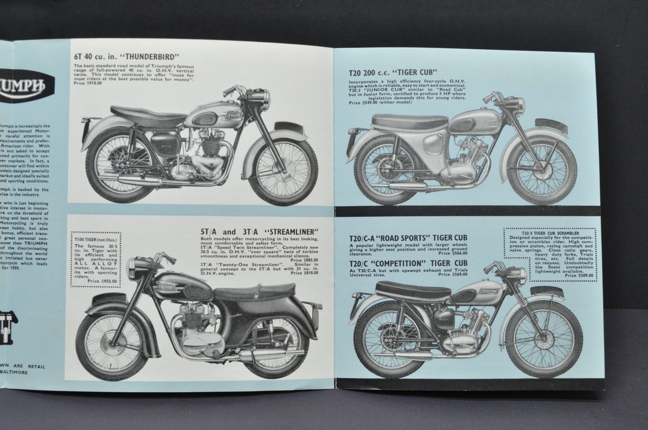 Vtg NOS 1959 Triumph T20 3TA 5TA 6T T100 TR5 TR6 T110 T120 Motorcycle Brochure