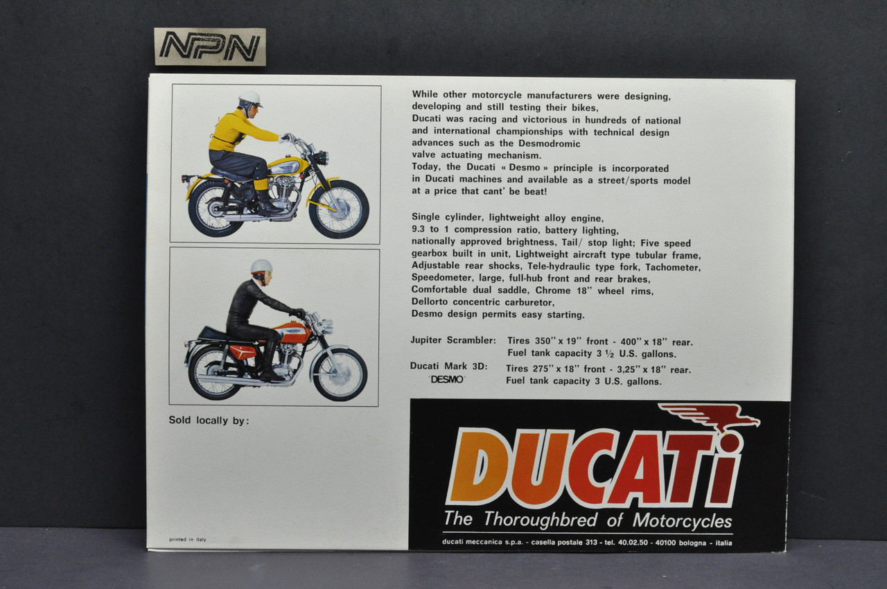 NOS 1970 Ducati 450 Mark 3D Desmo Jupiter Scrambler Motorcycle Sales Brochure