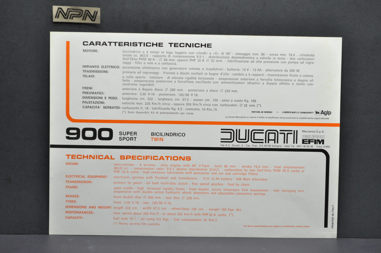 Vtg NOS 1978 Ducati 900 SS Desmo Super Sport Motorcycle Dealer Sales Brochure 