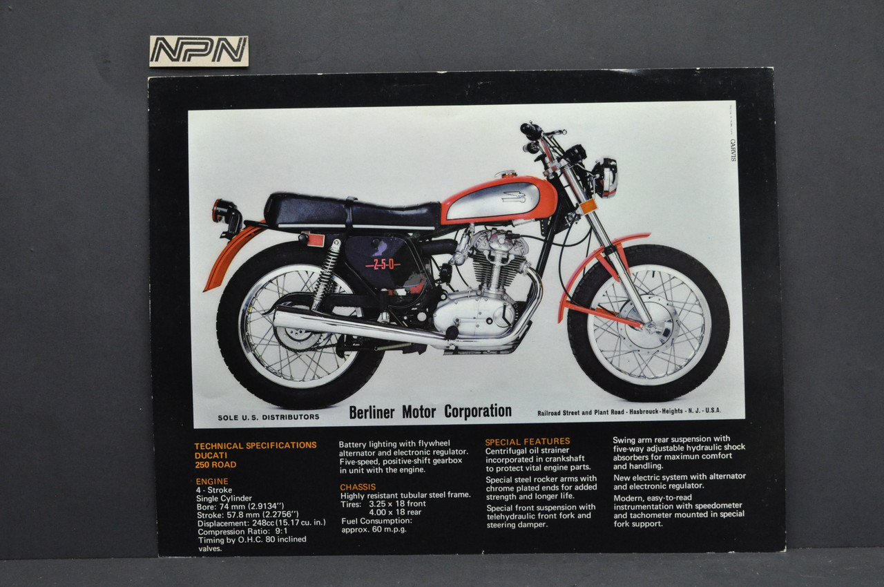 Vintage NOS 1973 Ducati Road 250 Motorcycle Dealer Sales Brochure