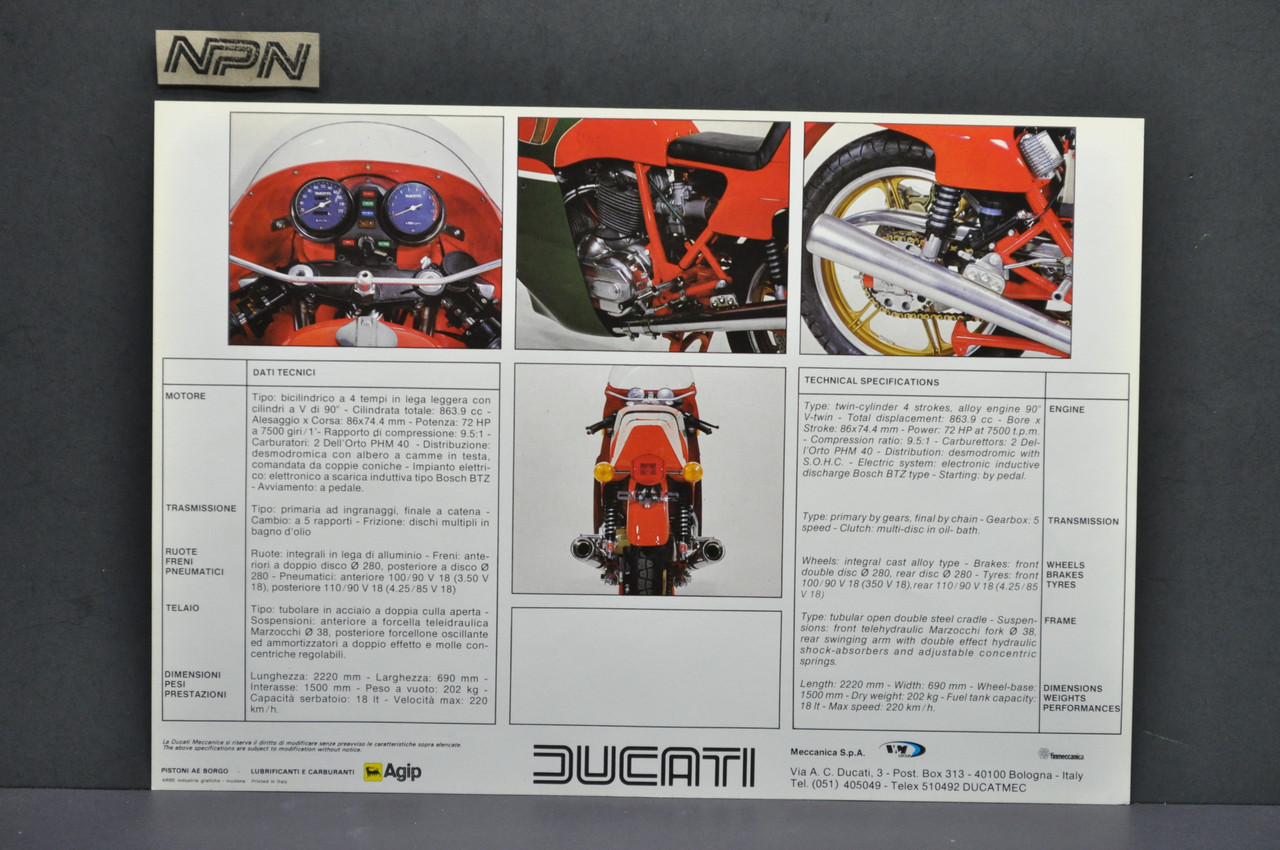 Vintage NOS Ducati 900 SS MHR Mike Hailwood Replica Motorcycle Brochure