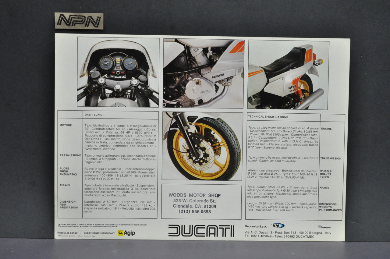 Vintage NOS 1982 Ducati 600 SL Pantah Motorcycle Dealer Sales Brochure