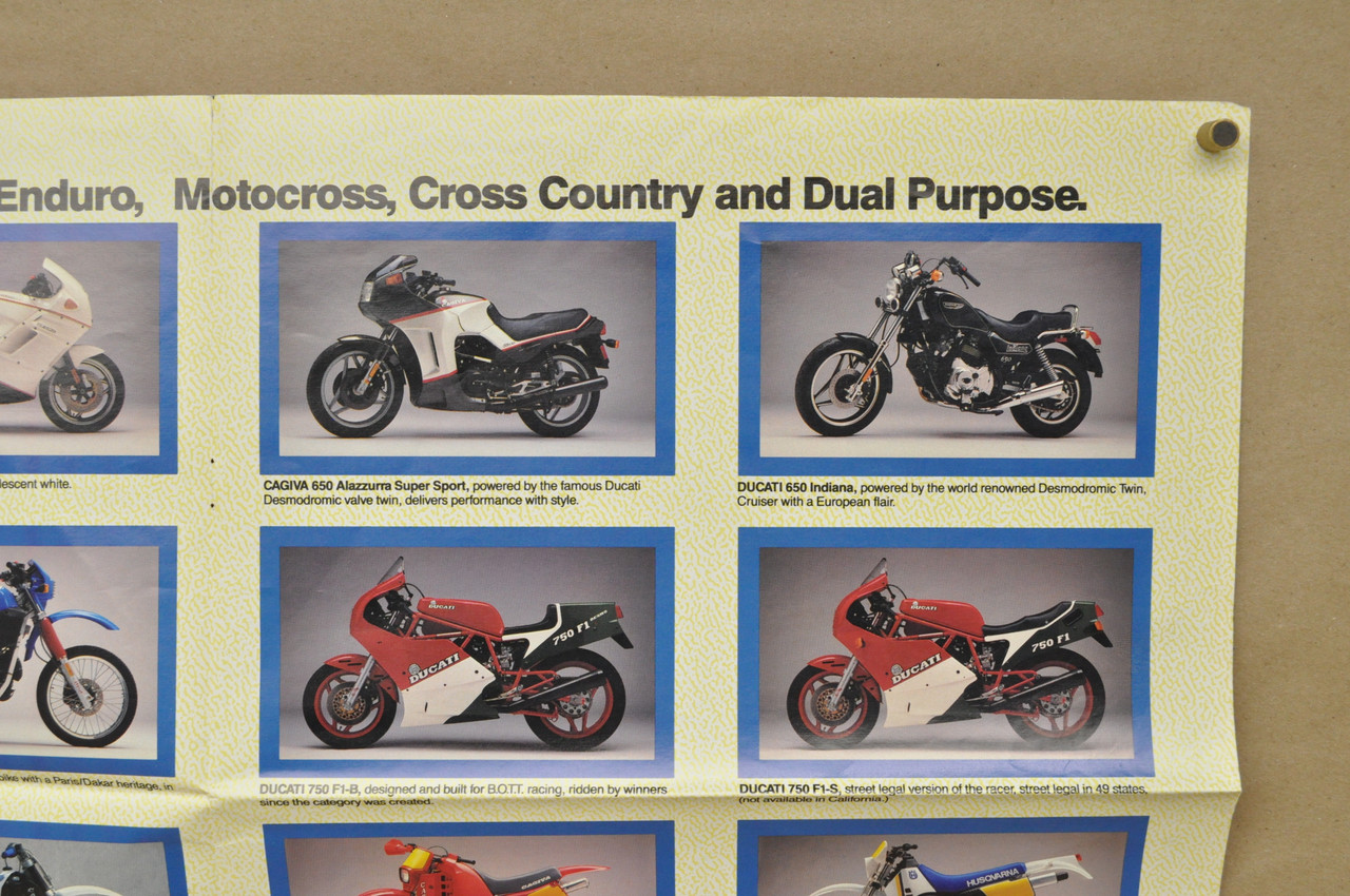 Vintage 1988 Cagiva Ducati Husqvarna Motorcycle Spec Poster Brochure