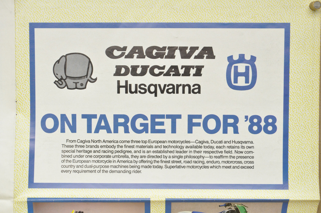 Vintage 1988 Cagiva Ducati Husqvarna Motorcycle Spec Poster Brochure