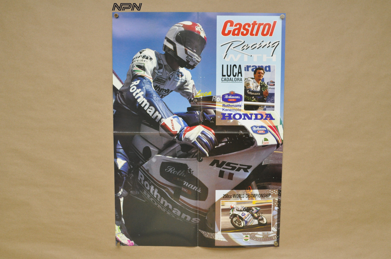 Vintage 1990s Castrol Luca Cadalora Honda NSR250 Racing World Champions Poster