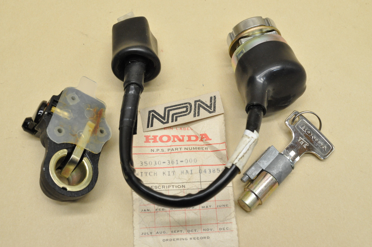 NOS Honda 1976 MT250 Ignition Switch Steering Seat Lock & Key Set 35030-361-000