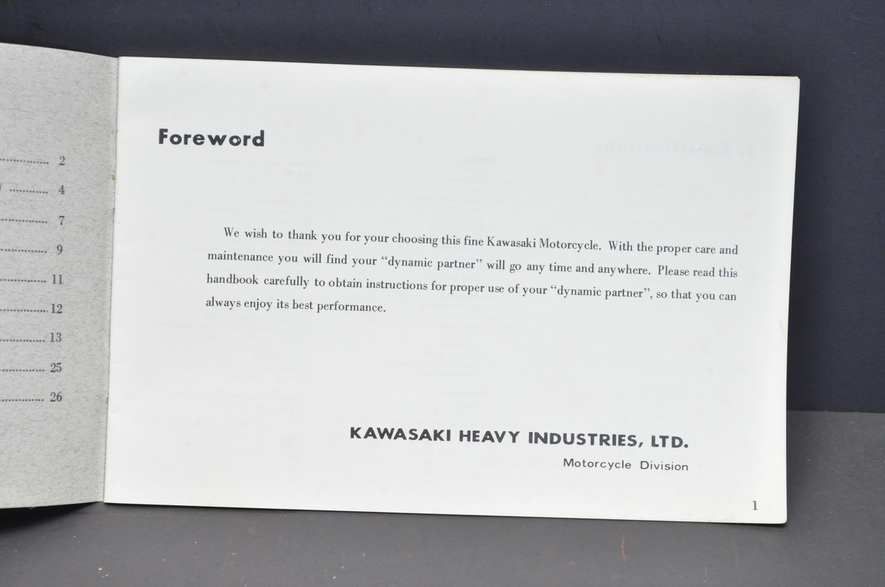 Vintage 1969 Kawasaki H1 Mach III 500 Motorcycle Owners Manual