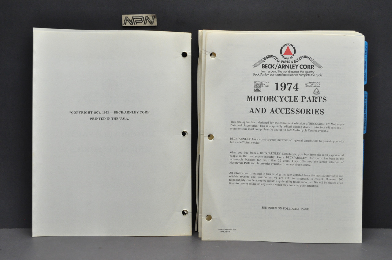 Vtg 1972 Beck Arnley Motorcycle Supply Parts Accessories Catalog Tires Clothing
