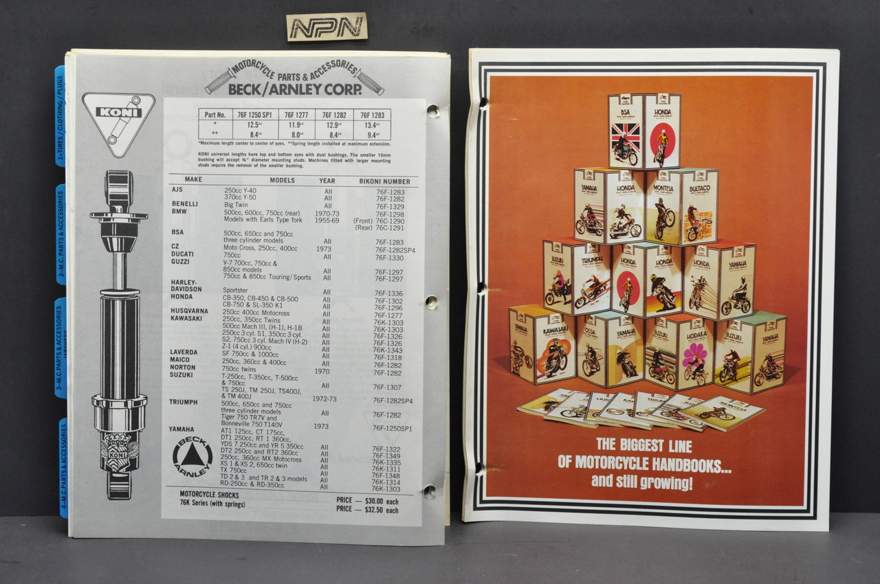 Vtg 1972 Beck Arnley Motorcycle Supply Parts Accessories Catalog Tires Clothing