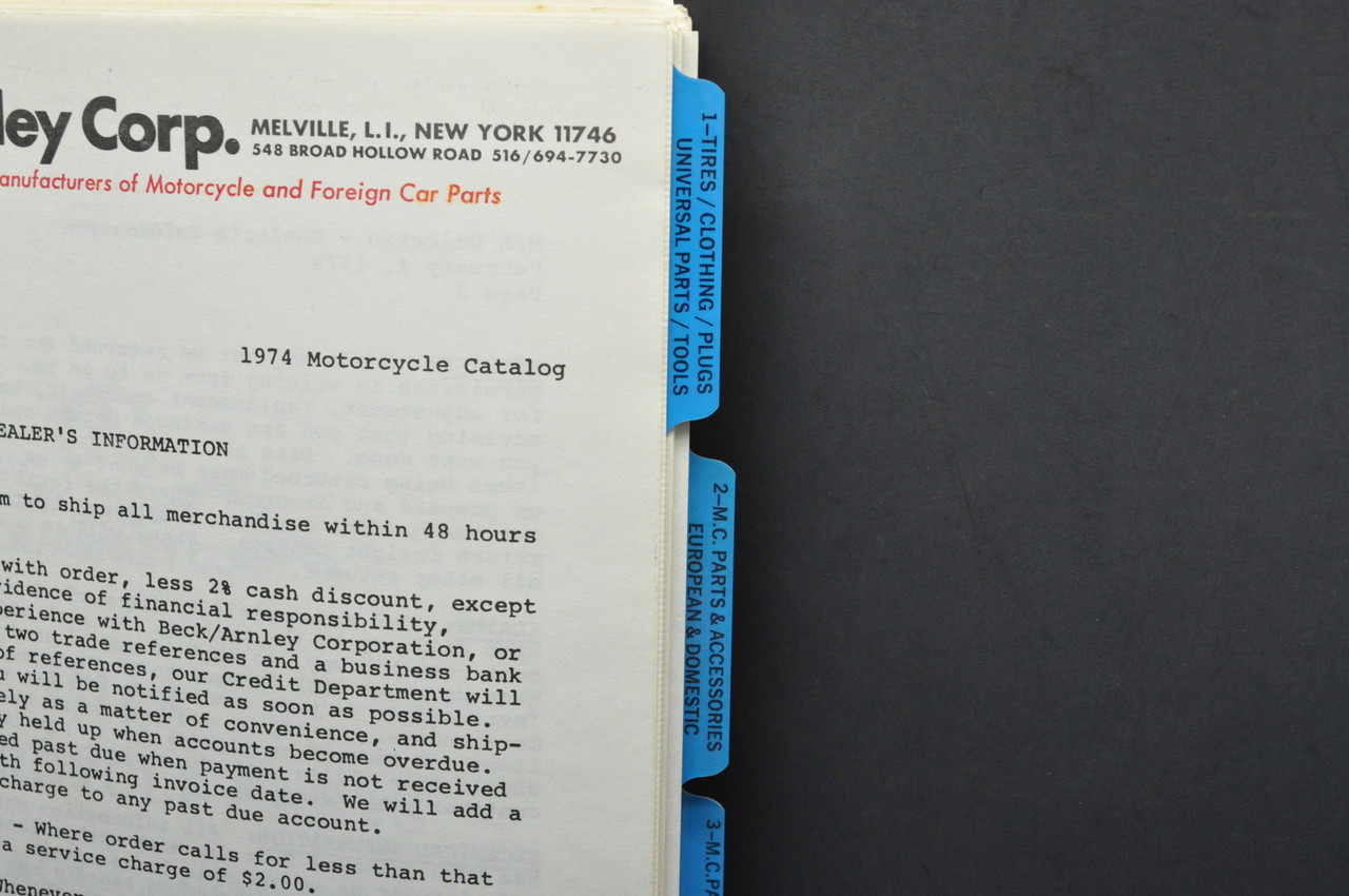 Vtg 1972 Beck Arnley Motorcycle Supply Parts Accessories Catalog Tires Clothing