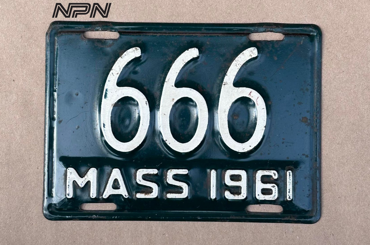 Vintage 666 Massachusetts Motorcycle License Plate 1961 Green Three Digit