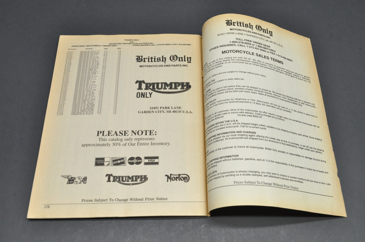 Vintage 1994 British Only Triumph Only BSA Norton Motorcycle Retail Price List