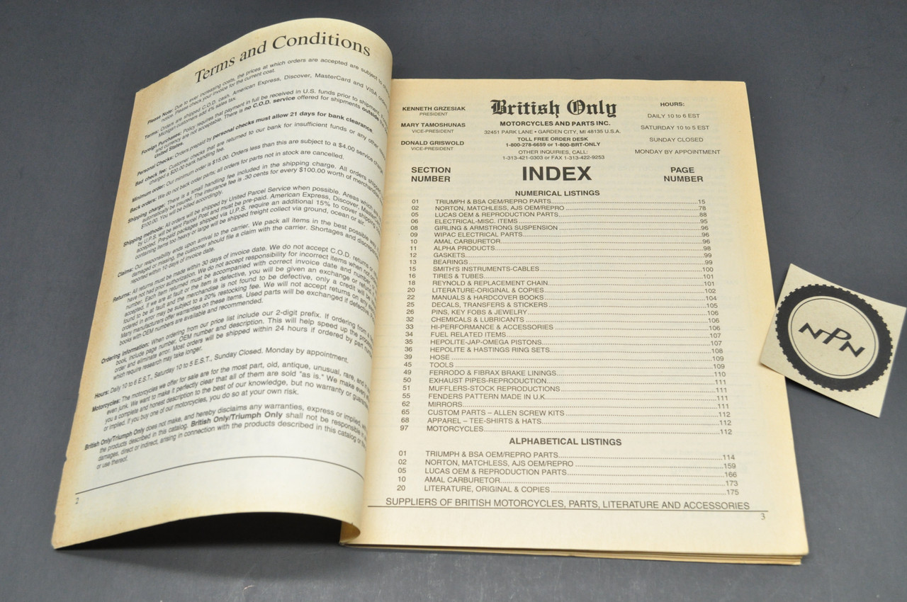 Vintage 1994 British Only Triumph Only BSA Norton Motorcycle Retail Price List