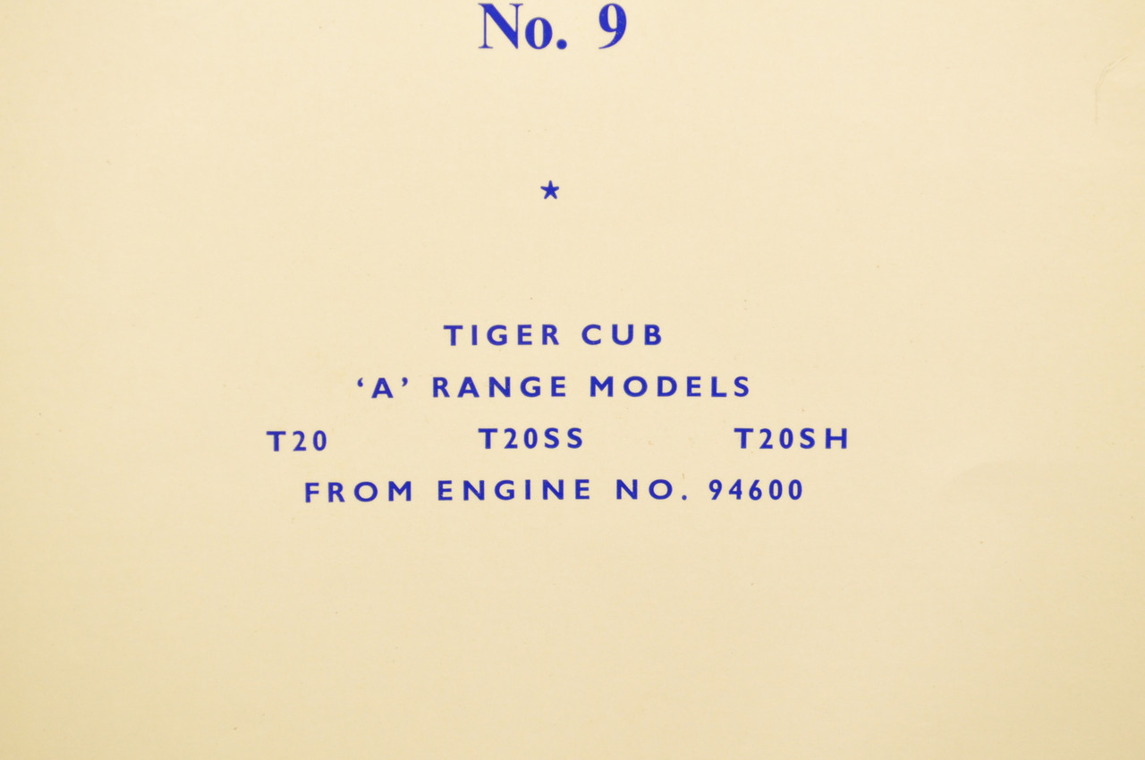 Vtg 1963 Triumph Tiger Cub T20 SS T20 SH Motorcycle Parts Manual Catalog No 9