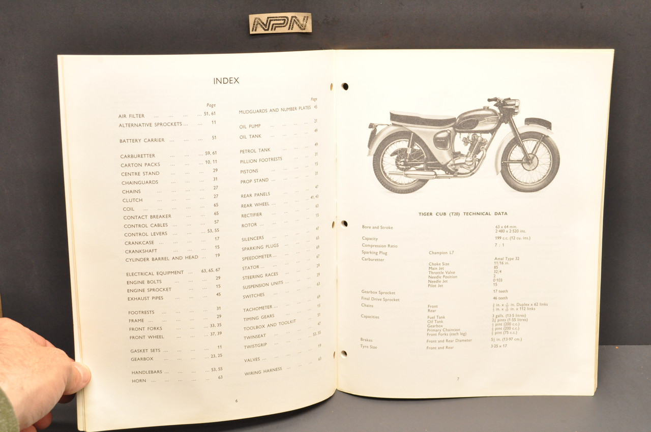 Vtg 1963 Triumph Tiger Cub T20 SS T20 SH Motorcycle Parts Manual Catalog No 9