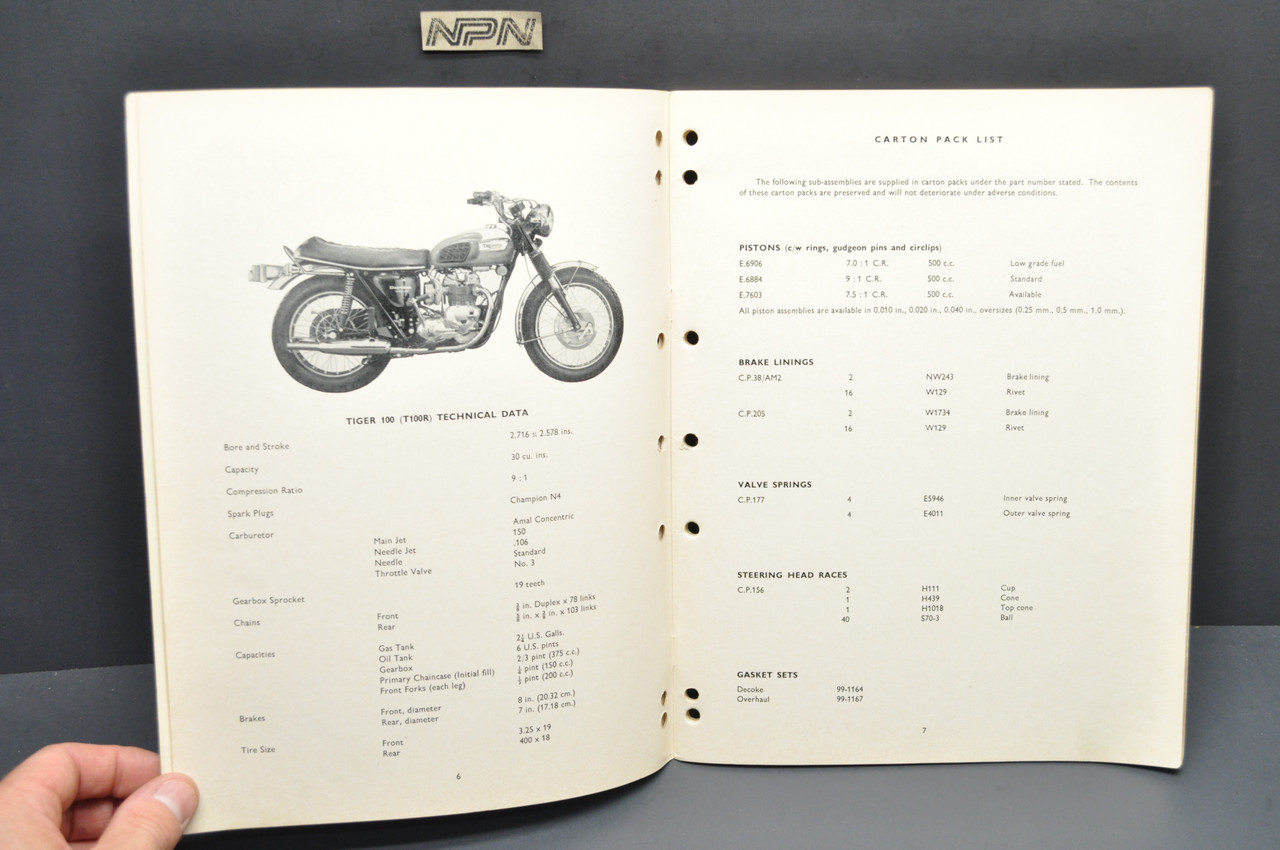  Vintage 1973 Triumph Daytona T100 R Motorcycle Parts Catalog USA Edition