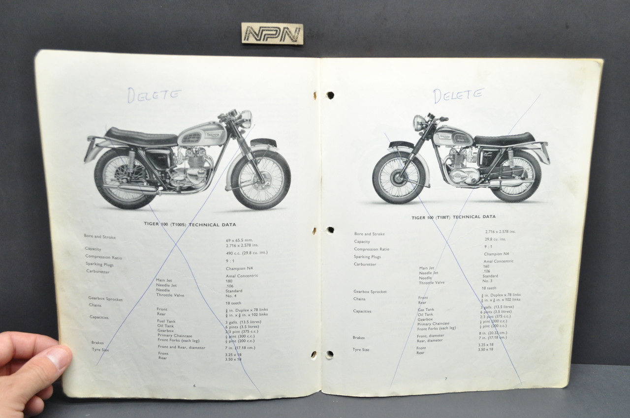 Vtg '68 Triumph T90 Tiger 90 T100 S T100 R T100 C T100 T Tiger 100 Parts Catalog