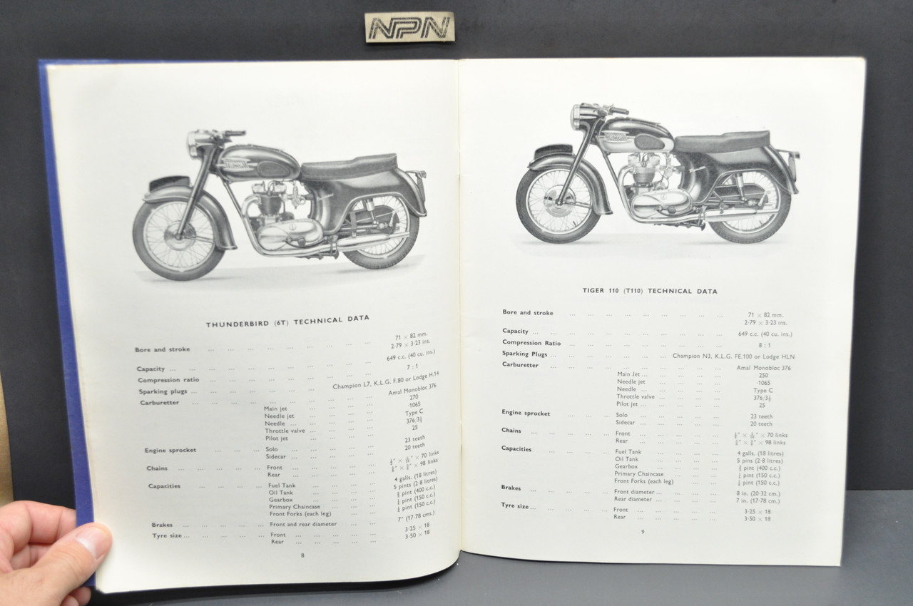 Vtg 1960 Triumph 6T Thunderbird T110 Tiger 110 T120 Bonneville 120