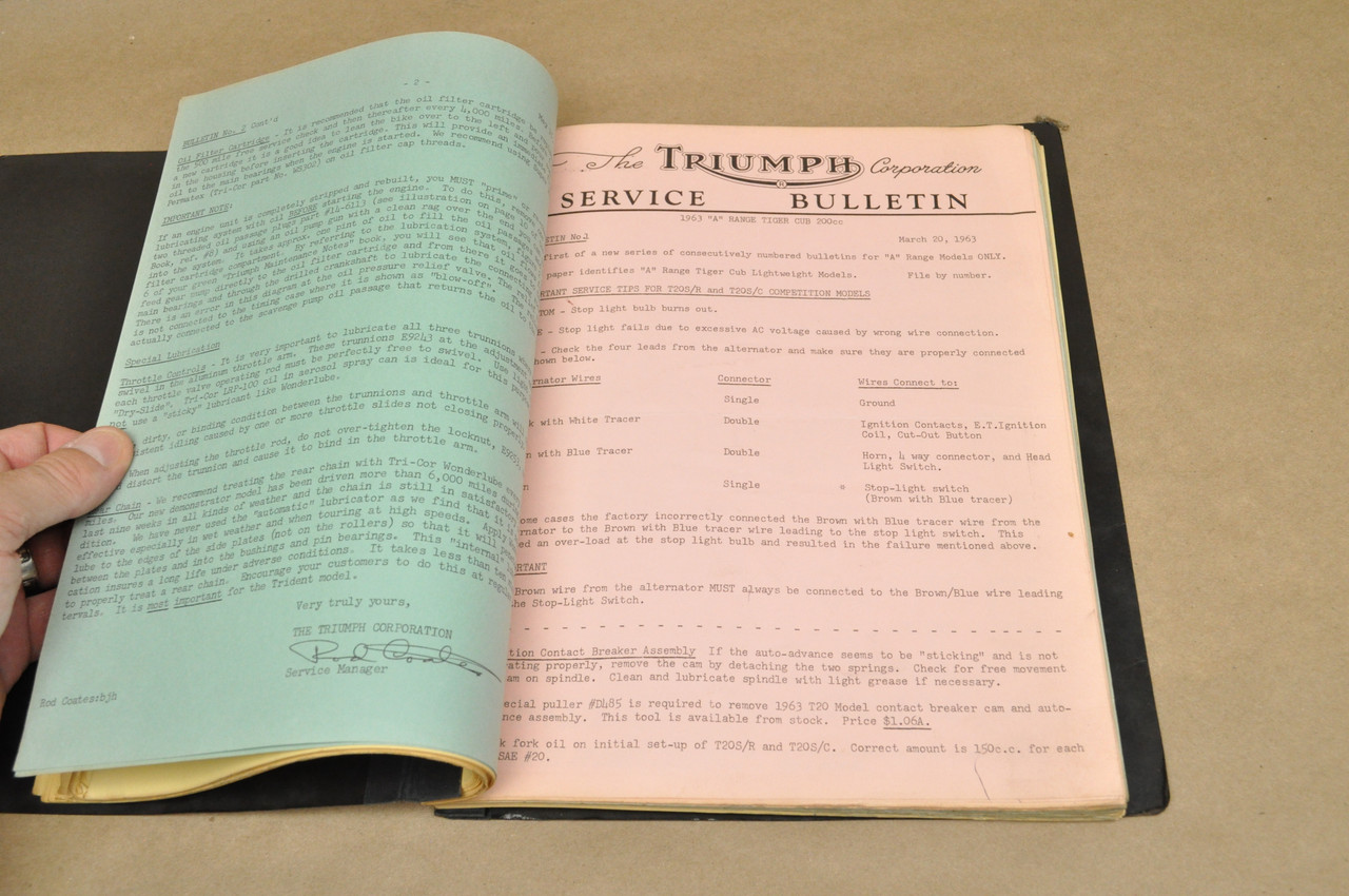 Vintage 1963-1971 Triumph Motorcycle Dealer Mechanic Service Bulletins 