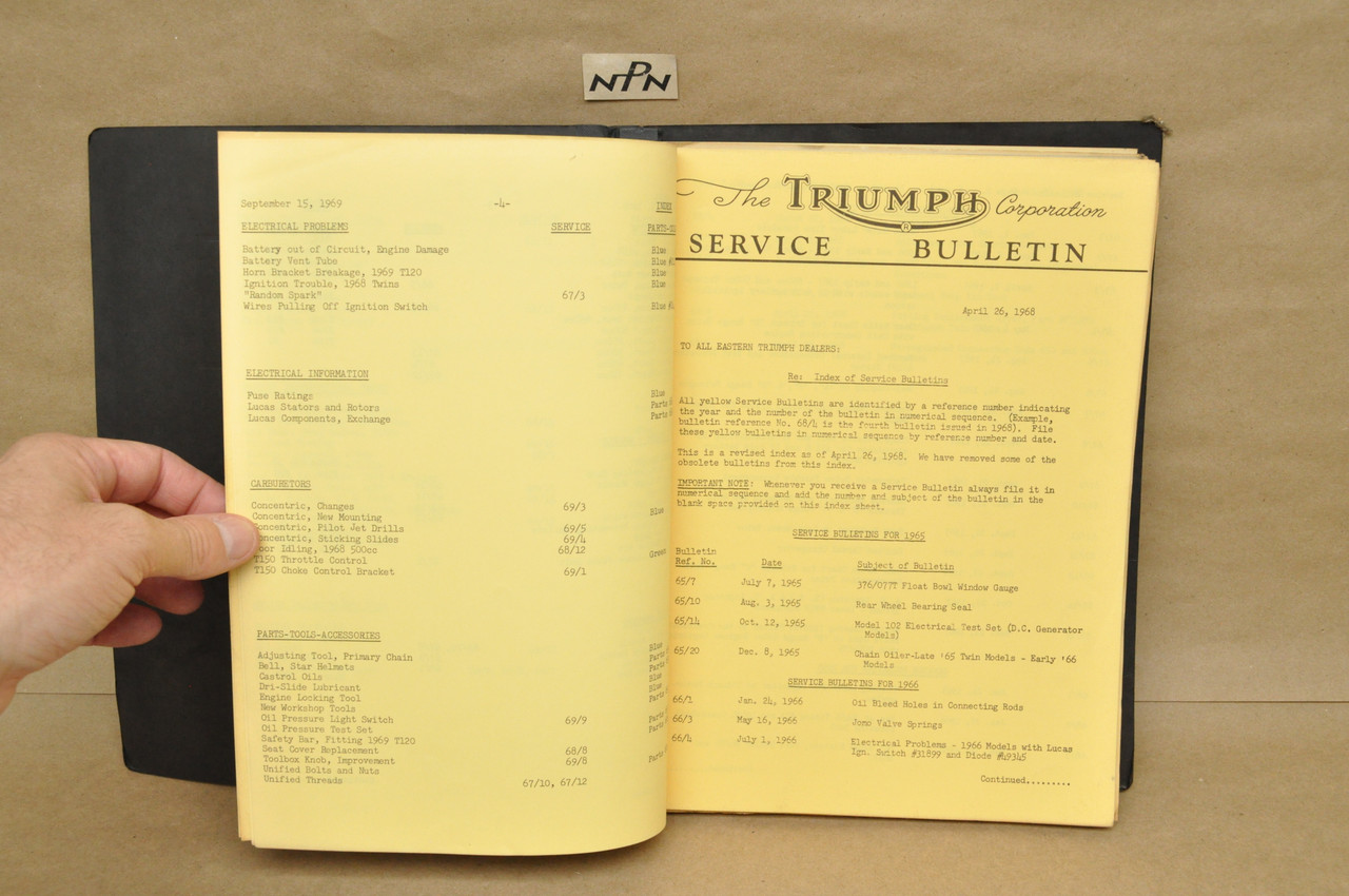 Vintage 1963-1971 Triumph Motorcycle Dealer Mechanic Service Bulletins 
