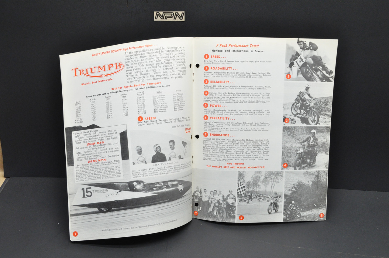 Vintage NOS 1963 Triumph Motorcycle Dealer Spec Brochure Sales Catalog Manual