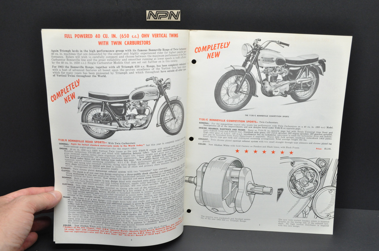 Vintage NOS 1963 Triumph Motorcycle Dealer Spec Brochure Sales Catalog Manual