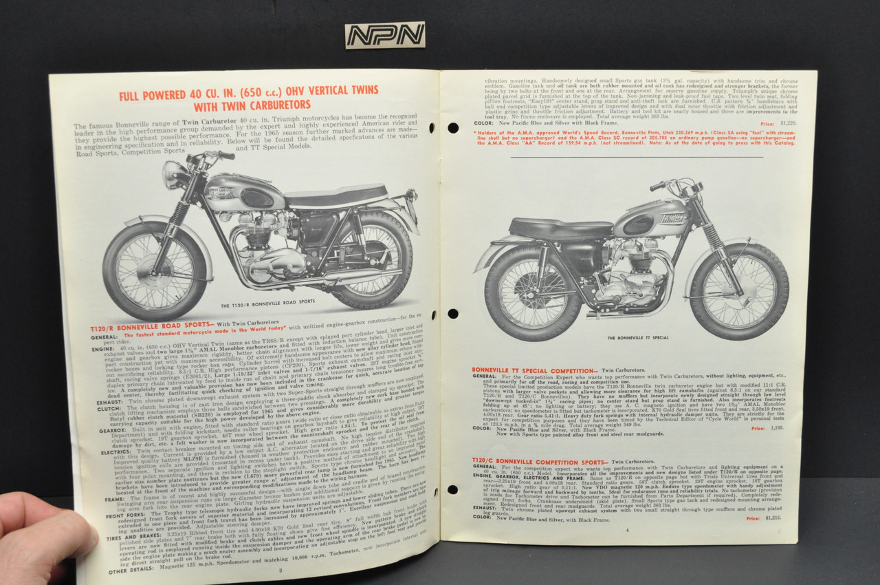 Vintage NOS 1965 Triumph Motorcycle Dealer Spec Brochure Sales Catalog Manual