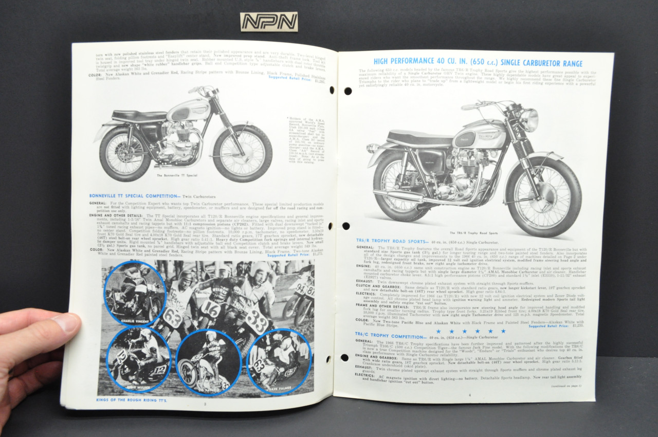 Vintage NOS 1966 Triumph Motorcycle Dealer Spec Brochure Sales Catalog Manual