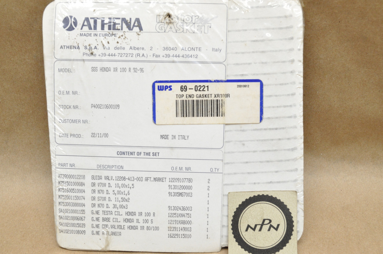 NOS Honda 1992-96 XR100 R Athena Top End Cylinder Gasket Kit P400210600109